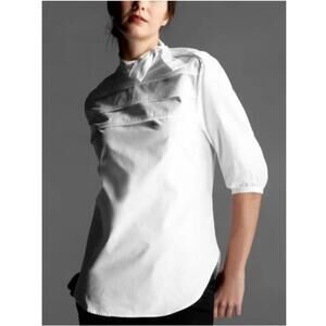 Gap Womens White Cotton Top Size M 3/4-Sleeve Tie Accent Academia